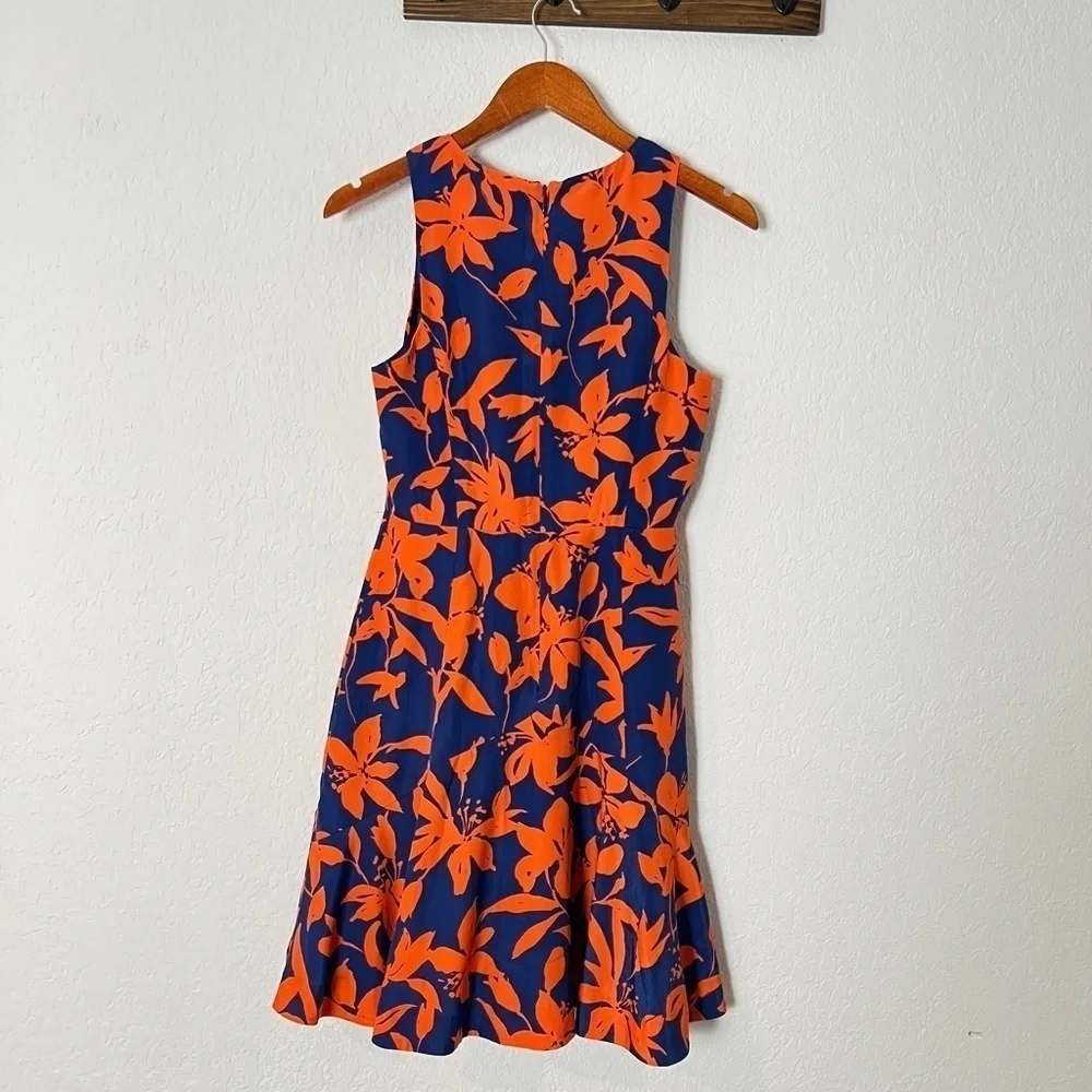 J. CREW Blue and Orange Floral Flare Dress